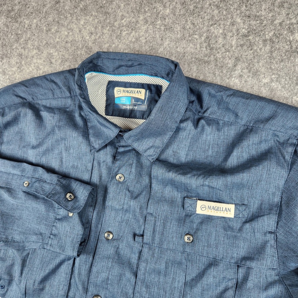 Magellan Gear Fishing Shirt Men L Blue Long Sleeve Ventilated Hiking Outdoor - Picture 3 of 16